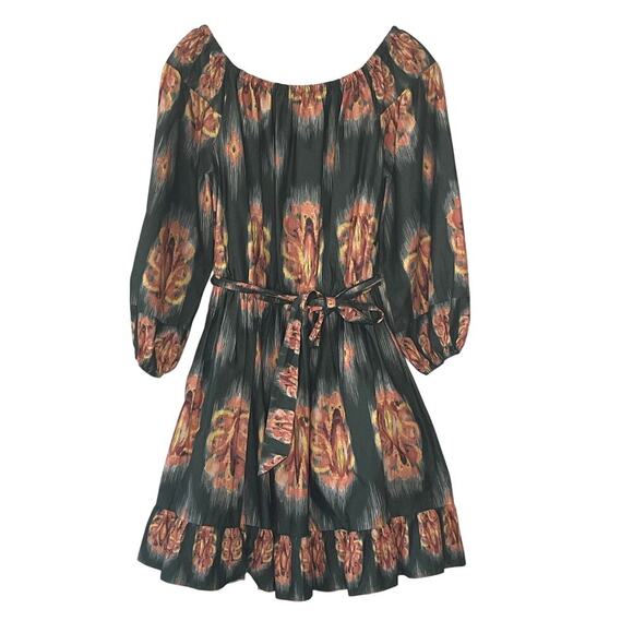 A LOVES A. HUNTER GREEN ORANGE FLORAL‎ ALL COTTON MINI DRESS 3/4  SLEEVE SIZE L - Picture 1 of 12